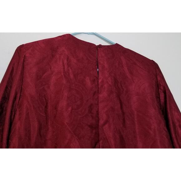 VTG-Worthington Women's Burgundy Floral Blouse Long Cuff Sleeves Rnd Neck Sz 10P - Picture 3 of 6